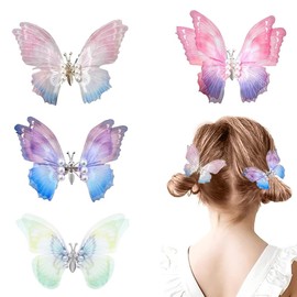 4 Stück Schmetterling-Haarclips, Damen Mädchen Kinder Haar Clips Set 3D Schmetterling Haarspange, Kopfschmuck für Braut Hochzeit Accessoire