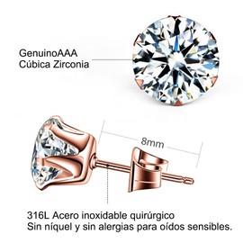 Mythya Aretes para Mujer y Hombres, Pendientes Cúbicos Hipoalergénicos Zirconia 316L Pendientes, Pendientes CZ de Acero Inoxidable 3-8mm 6 pares, Tres Colores Están Disponibles (Oro rosa)