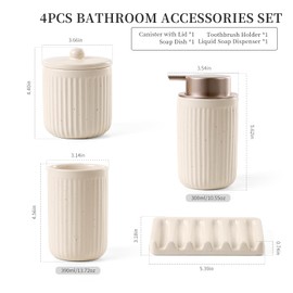 BosilunLife Bathroom Accessories Set - Ceramic Bathroom Set Bathroom Decor Sets Bathroom Counter Lotion Soap Dispenser and Toothbrush Holder Set, Soap Dish, Apothecary Jar (Striped Apricot)