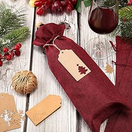 100 Pieces Christmas Tags, Red Kraft Tags with Christmas Tree Snowflake Reindeer Shape, Brown Gift Tags with Jute String for DIY Xmas, Wedding Decorations(Red Tags)