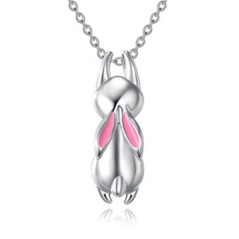 POPLYKE Bunny Necklace 925 Sterling Silver Cute Animal Rabbit Pendant Bunny Necklace Easter Jewelry Gifts for Women