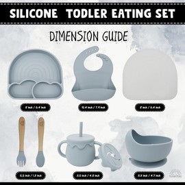 Samish Baby Led Weaning Supplies - 8 Piece Silicone Baby Feeding Set - Complete Toddler Self Feeding Dish Set with Suction Bowl Divided Plate - Baby Spoons Self Feeding 6 Months - Baby Feeding Set