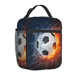 Echoserein - Bolsa de almuerzo con balón de fútbol en el fuego, reutilizable, lonchera impermeable, portátil, para hombres y mujeres