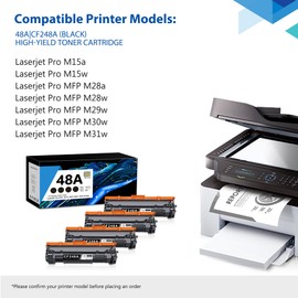 48A Toner Cartridge Black 4 Pack (with CHIP) | 48 A Toner Replacement for HP48A CF248A Compatible with Laserjet Pro M15a M15w, MFP M28a M28w, MFP M29w, MFP M30w, MFP M31w Printer | 48A CF248A Toner
