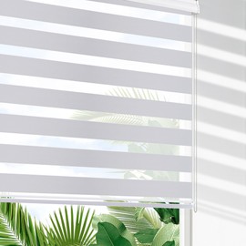 SHECUTE Zebra Blinds for Windows, 72H x 42W (Support Custom Size), Greyish White Dual Layer Zebra Shades, Light Filtering Room Darkening Day and Night Window Blinds for Home, Living Room, Bedroom