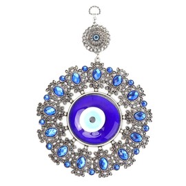 Turkey Blue Evil Eye Ornament, Blue Eyes Pearl Fatima Hand Happy Amulet Wall Hanging for Protection and Wall Hanging Decor