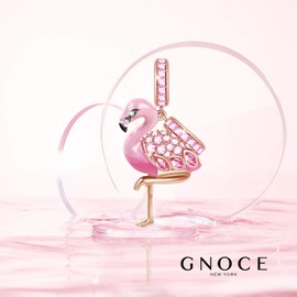 GNOCE Flamingo Beads Charm Pendant 925 Sterling Silver "Fiery Passion" Bead Charms with Zirconia Charm Jewellery for All Bracelets Necklaces Gifts Jewellery for Women Girls, Silver, Cubic Zirconia