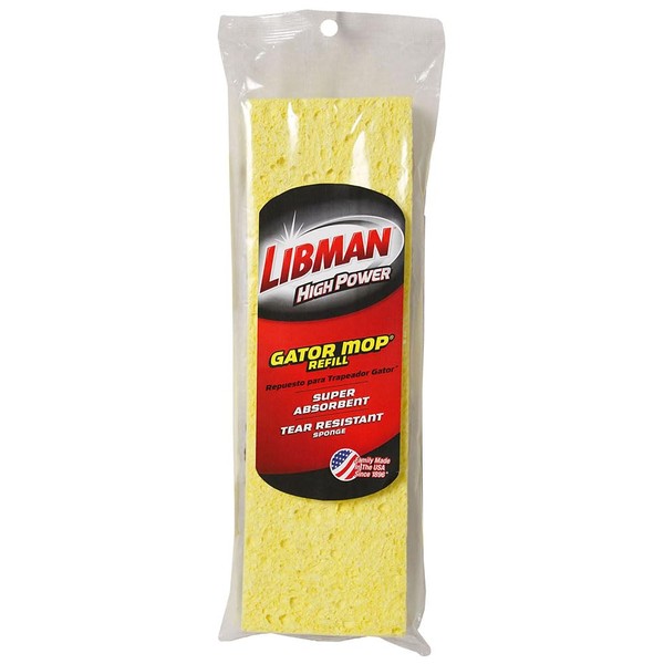 Libman Commercial 3959 Big Gator Mop with Brush Refill, Synthetic and Cellulose, 11" Wide Sponge, Yellow (Pack of 6)