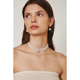 POTESSA Handpicked Pearl Dangle Earrings for Women 18K Gold Plated LeverBack Dangle Round White Shell Pearl Earrings