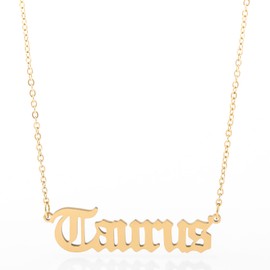 Minegreet Old English Zodiac Necklace for Women, Horoscope Birth Star Sign Letter Astrology Constellation Necklace Birthday Gift (Taurus-Gold)