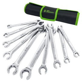 Der Erwachte Juego de llaves de tuerca acampanadas, estándar y métrico, 10 piezas, 1/4 pulgadas a 7/8 pulgadas y 8-21 mm, acero CR-V, juego de llaves de línea de freno con bolsa organizadora