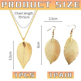 SLEEKEE 1 gold leaf chain and 1 pair of leaf earrings, creative jewellery, adjustable necklace, simple jewellery, One size