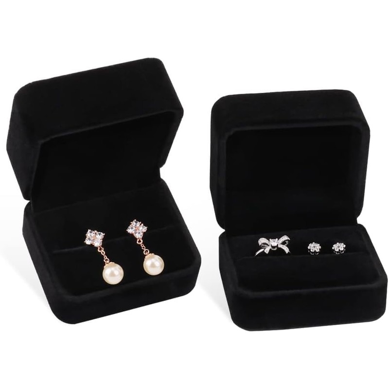Classic Velvet Couple Double Ring Box Earring Jewelry Case Gift