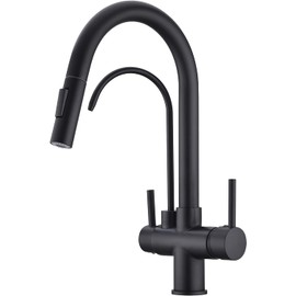 TUTEW Matte Black Kitchen Faucet with Pull Down Sprayer, Black Kitchen Sink Faucet with Drinking Water Faucet,2 Handle 3 in 1 Water Filter Purifier Faucets
