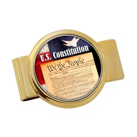 Coin Money Clip - Presidential Seal JFK Half Dollar Colorized We The People - Brass Moneyclip Layered in Pure 24k Gold - Holds Currency, Credit Cards, Cash - Genuine U.S. Coin