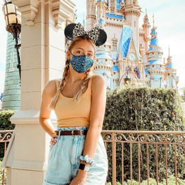 UNKJIN Mouse Ears Headband, Sequin Ears Headband with Leopard Bow, Glitter Party Hair Decoration for Women (Leopard)