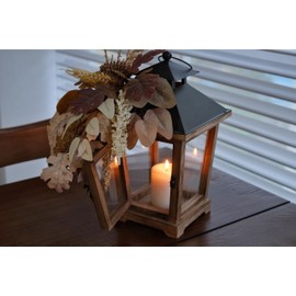 LushNook Fall Decor - AutumnThemed Decorative Wooden Hurricane Candle Lantern - Fall Decoration for Home Farmhouse Table Top, Mantle, Wall Hanging, or Garden Display, Indoor & Outdoor Use - 14" Tall