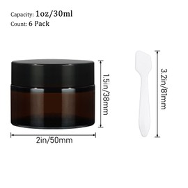 Yishik 6 x 30ml Amber Jars with Black Lids Empty Cosmetic Jars Face Cream Storage Containers for Powder Lotion Beauty Products Travel Gifts