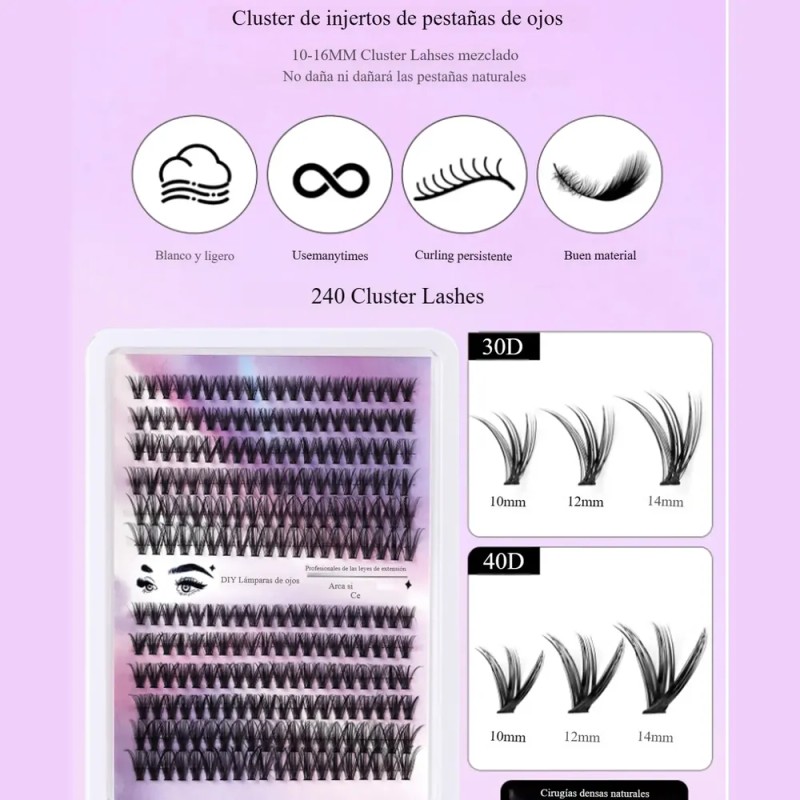 Kit De Extensión De Pestañas Diy Mink Racimos Pestañas Mix