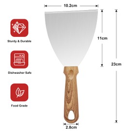 Joyfair 2 Pieces Griddle Scraper, Stainless Steel Slant Edge Grill Scrapers for Food Service/Cooking/Cleaning, Ideal for BBQ Indoor & Outdoor, Black Plastic Handle, Dishwasher Safe