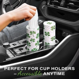 GOMEW Car Tissue Holder (4 PK) - 50 3-Ply Tissues Cylinder, Fits Car Cup Holders, Portable Travel Tubes Box Container, Clover Design, Round Tissue Container for Car Accessories