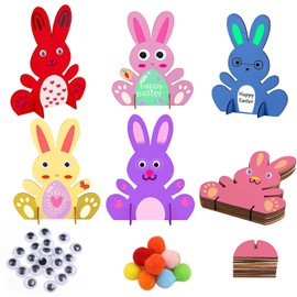 Abnaok 44 Easter Eggs Wooden Discs, Easter Bunny Children's Craft Sets, Easter Crafts Wood, Easter Pendant Wooden Sign, DIY Easter Bunny Decoration, Easter Bunny Decoration Wood for Children Easter