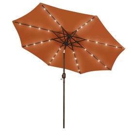 Blissun 9 ft Solar Umbrella with 32 LED Lights for Garden, Deck, Backyard (Rust)