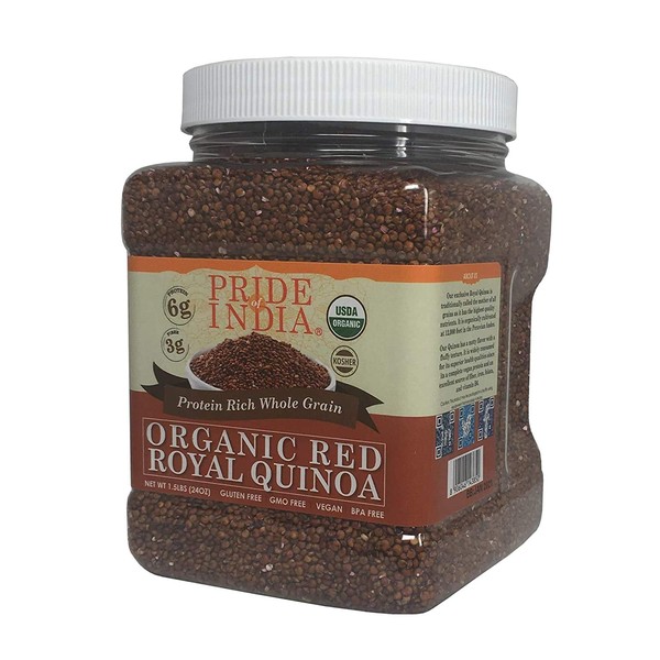 Pride Of India - Organic Red Royal Quinoa - 100% Bolivian Superior Grade Protein Rich Whole Grain, 1.5 Pound (24oz) Jar
