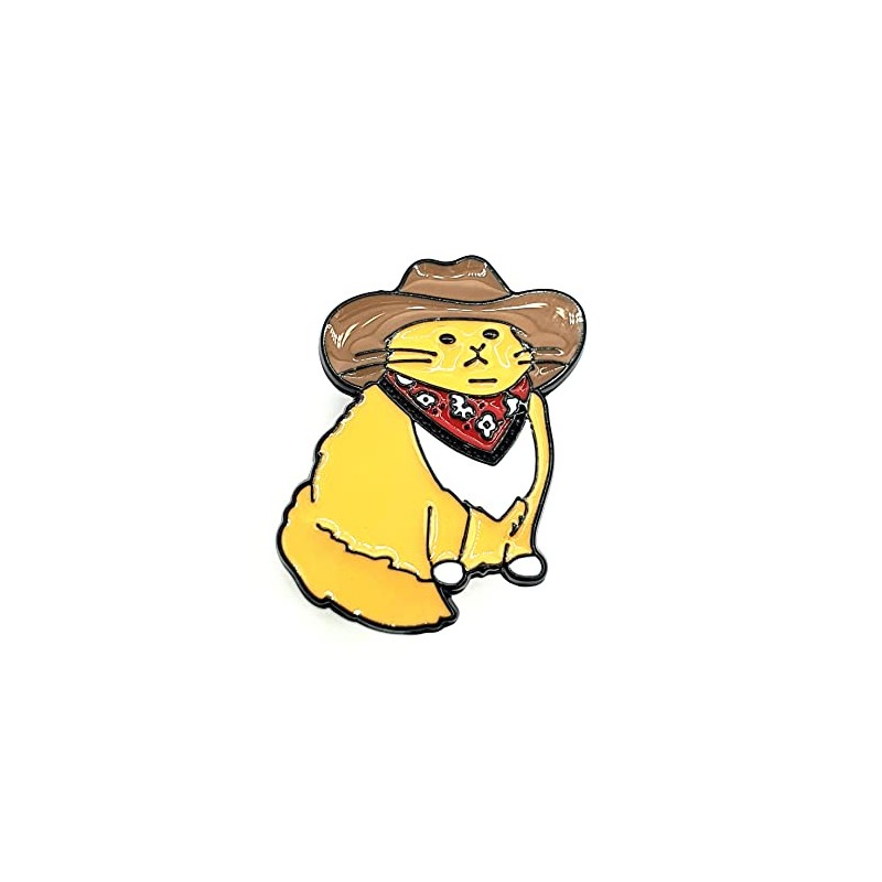 Cowboy Hat Cat Kitty Cute Orange Metal Enamel Pin Badge