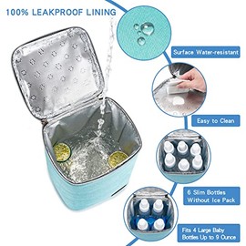 Bolsa refrigerante para leche materna con bolsa de hielo, se ajusta a 4 biberones hasta 9 onzas, bolsa térmica para biberones para mamás lactantes en guardería - Aqua