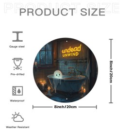 Ghost in the Bath Tub Round Aluminum Sign Vintage Undead Unwind Gothic Home Decor Metal Sign Suitable for Home Bar Cafe Bathroom Toilet Restroom Decor 8x8 Inch