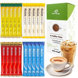 CUTIE MANGO Maxim & Ice Coffee Mix 20 Sticks | Korean Instant Coffee Sampler 4 Flavors Packets (5 Sticks Each) | White Mocha Original Ice Coffee Assortment Café Style | Camping Party Office Easy-Cut
