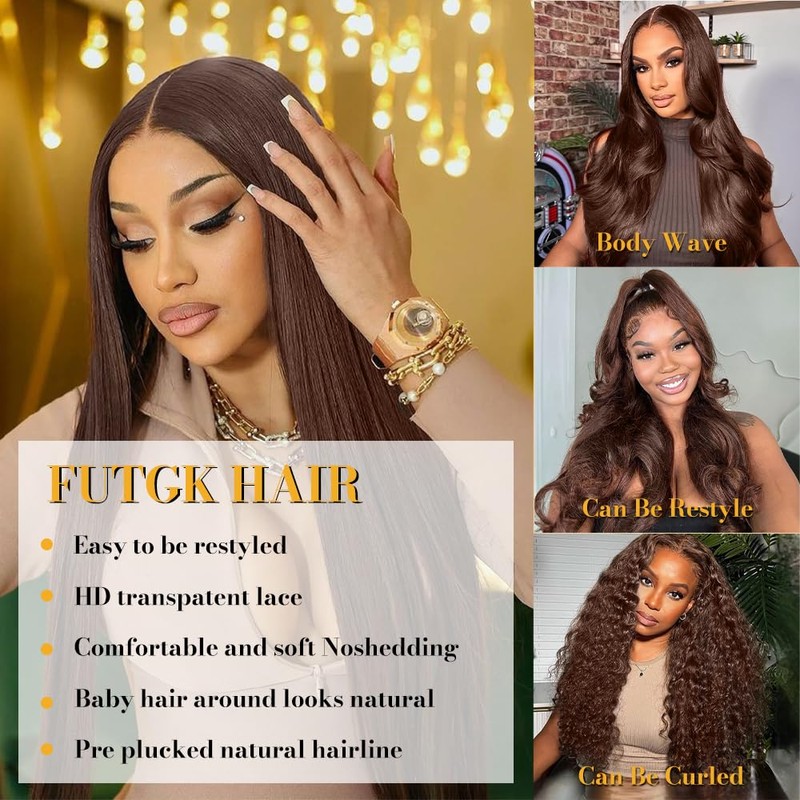 28 Inch Chocolate Brown Lace Front Wigs Human Hair 13x6