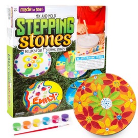Made By Me Mix & Mold Your Own & Make 4 DIY Personalized Stepping Stones, Great Spring & Summer Weekend Activity, Perfect Keepsake, Birthday Party Idea for Kids Ages 5, 6, 7, 8, 9, Multicolor