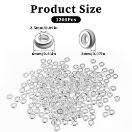Pack of 1200 6 mm Flat Round Spacer Beads, Silver Spacer Beads for Bracelets, Jewellery, Crimp Beads, Metal Beads for Threading, DIY Bracelet, Necklace, Jewellery Making