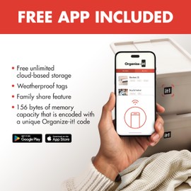 NFC Code Smart Labels Scannable Weatherproof Tags for Storage Bins, Containers & Organization, Free APP for Tracking Inventory on iOS/Android, Free Unlimited Cloud-Based-Family Sharing (12 Packs of 8)