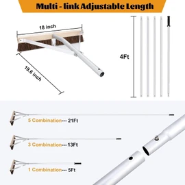 Leaf Roof Brush and Roof Rake, 21 Ft Adjustable Length Roof Cleaning Tool, Remove Roof Leaves Safely, with Natural Brush Head, Lightweight, Easy to Use & Store