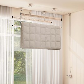 bimiti 47" Pull Down Closet Rod Heavy Duty 100lbs Weight Capacity Ceiling Mounted Drying Clothes Rack Hand Cranked Pulley Lifting Closet Organizer for Space Lift Type Drying Rack