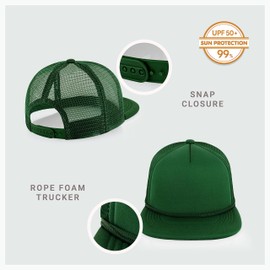 CHOK.LIDS Flat Bill Foam Top Hats for Men and Women Adjustable Snapback Trucker Hat Trendy Color Flat Brim Mesh Baseball Cap (Hunter Green)