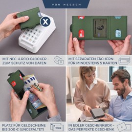VON HEESEN Slim Wallet with RFID Protection, for Men and Women, Mini Purse, Credit Card Case, Small Wallet, Green