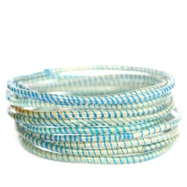 NewCharms 10 Clear with Blue Recycled Flip Flop Bracelets Hand Made in Mali, West Africa