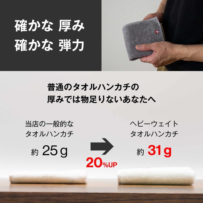 Imabari Towel Handkerchief, Thick, 9.8 inches (25 cm), Water Absorption,