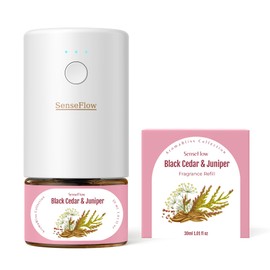 SenseFlow Space Fragrance Diffuser SF101 - Adjustable Natural Atomizer Essential Oil Kit with 40-Day Long-Lasting Aroma, LED Light, Ideal for Home, Hotel, Studio - Black Cedar & Juniper