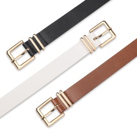 UnFader Pack 3 Women Belts for Jeans Pants, Fashion Gold Buckle Leather Belts