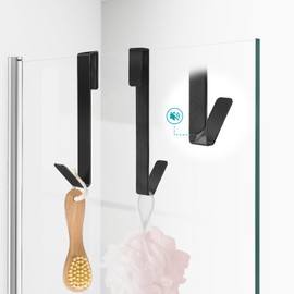 Towel Hooks, Extended 7-Inch Over Door Hooks for Bathroom, Frameless Glass Shower Door 0.39 in (10 mm) Heavy Duty Drilling-Free, Stainless Steel, 2-Pack, Black