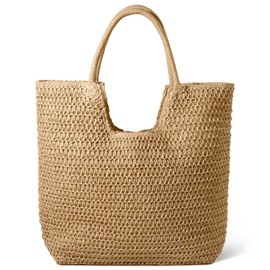 Hommtina Straw Beach Bag - Womens Crossbody Shoulder Vacation Purse for Summer, Khaki 2