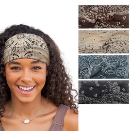4PCS 10cm Wide Headbands for Women, Fashion Stretchy Boho Head Bands for Women's Hair, Soft Fabric Sports Ladies Hair Band Accessories for Yoga, Makeup, Outdoor Running-Style 1