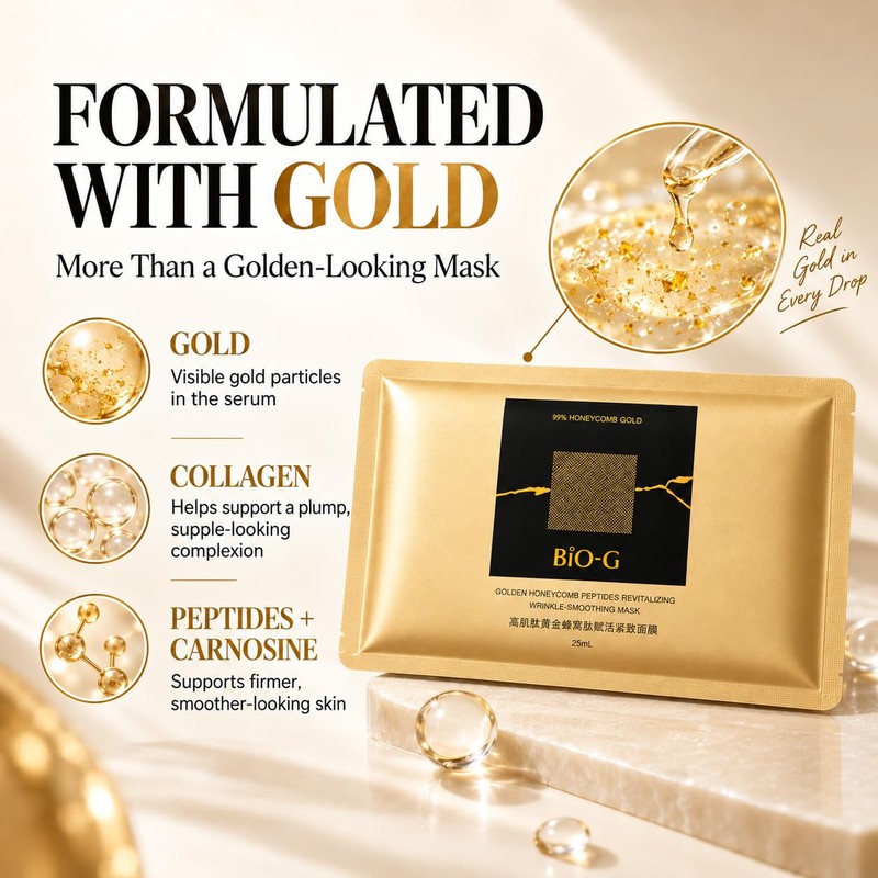 Collagen Face Mask with Gold, Hydrating Face Sheet Mask with