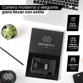 INFINIT-I Card Holder for Men, RFID/NFC Blocking National Company, Capon Fiber or Aluminum, Up to 12 Cards and Banknotes, Minimalist Wallet for Men, Carbon fibre, Credit Card Holder for Men