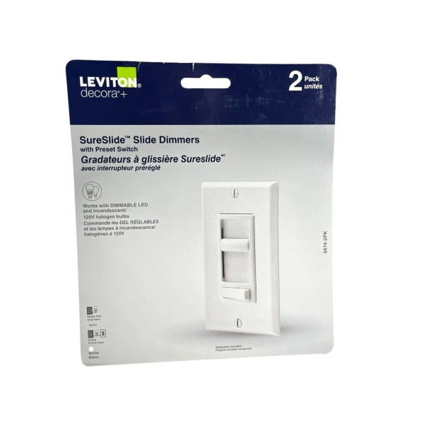 Leviton SureSlide Slide Dimmer 2 Pack White w/ Preset switch